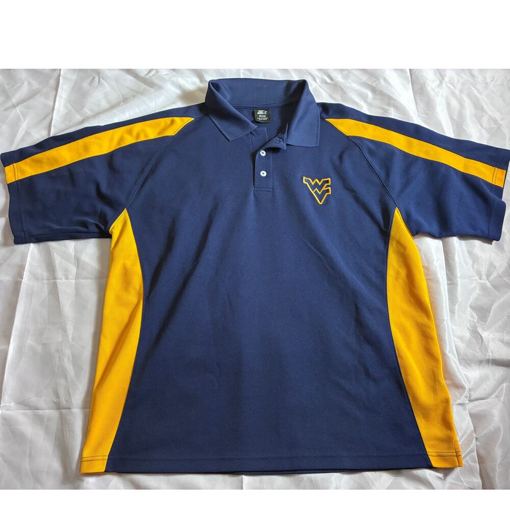 Starter NCAA West Virginia Mountaineers Polo Men's XL Navy Gold Colorblock